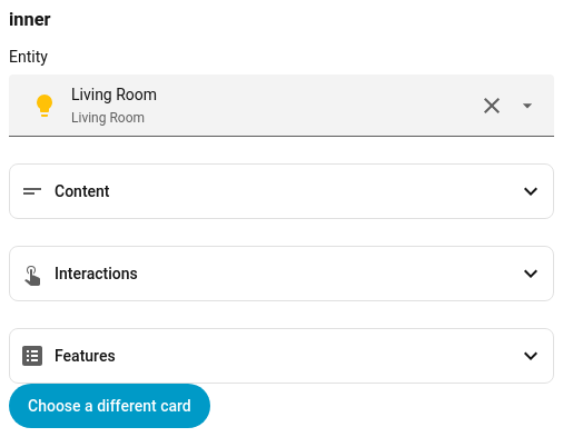 A card variable in the card editor, with Home Assistant's own tile editor and a button to choose a different card