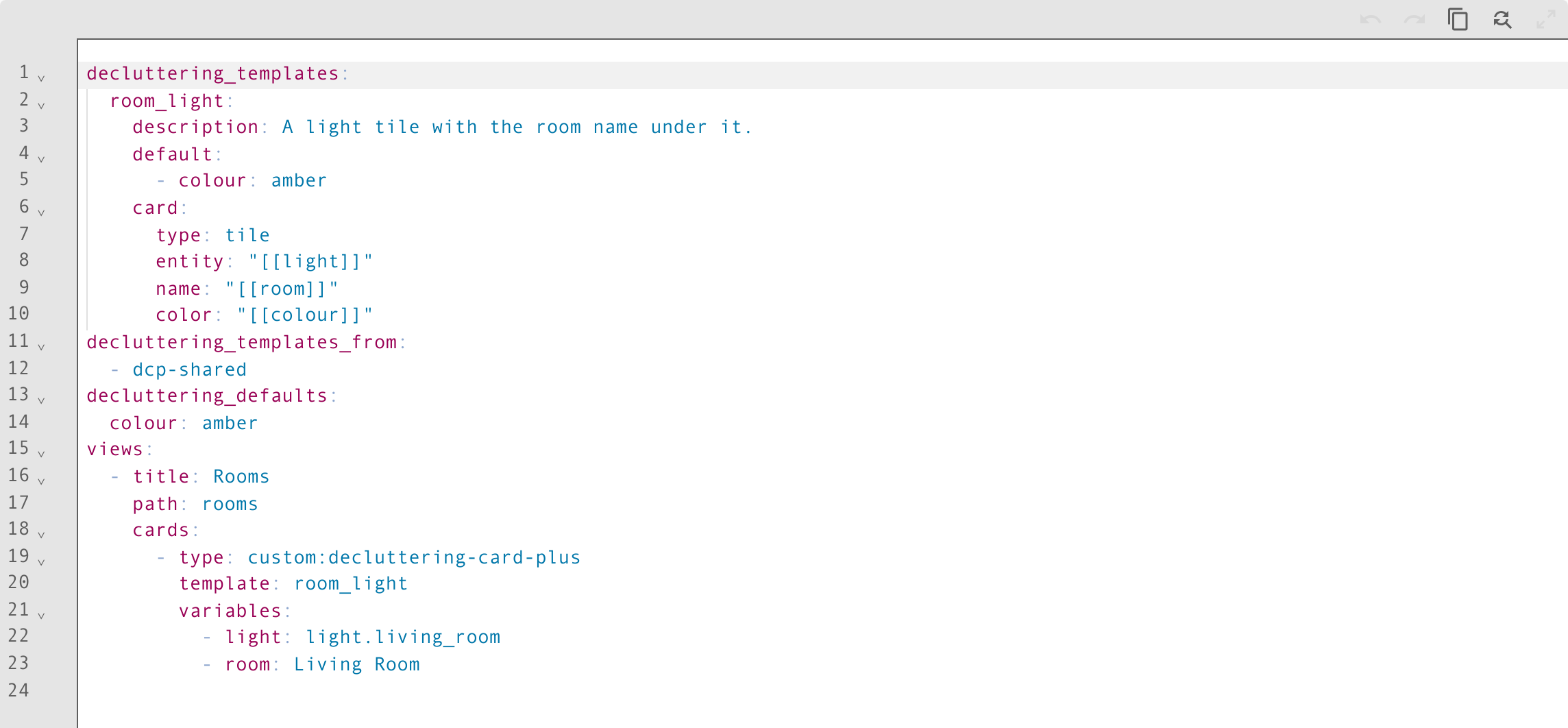 The raw configuration editor showing all three root keys