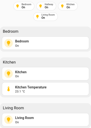 The same view on a phone, one section under another