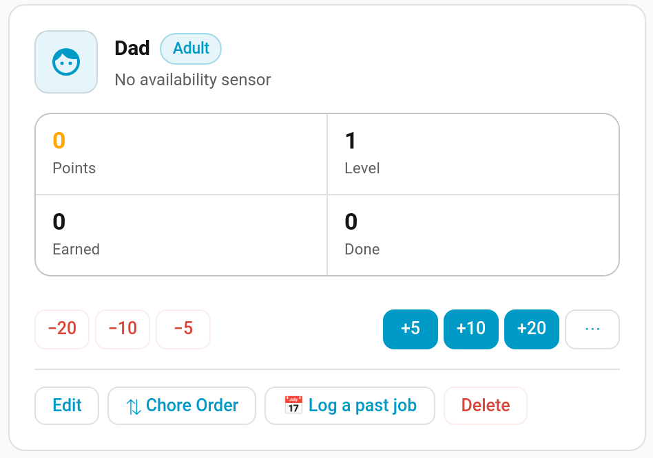 An adult profile on the Children page, with the Adult tag