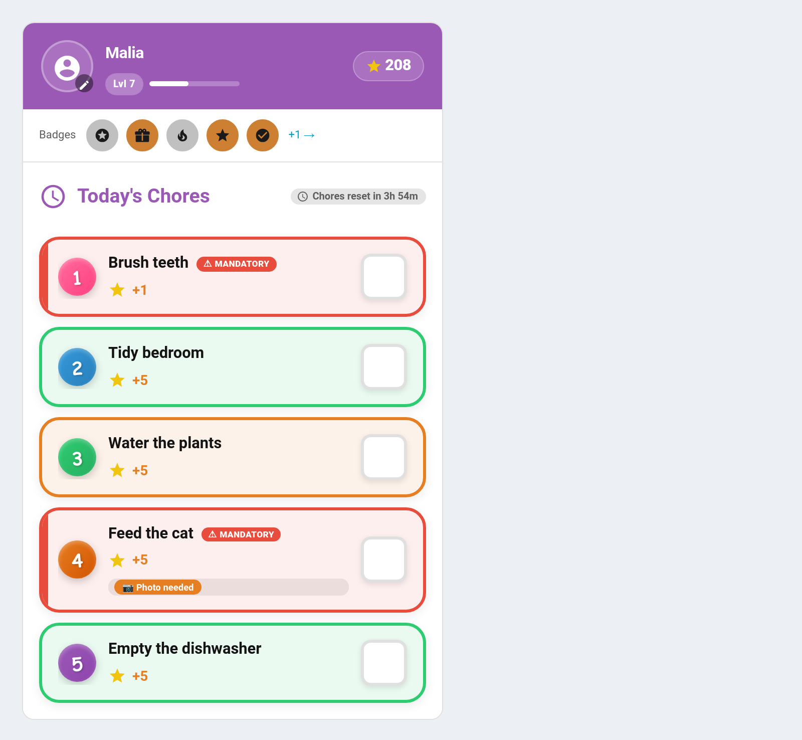A child's avatar on the Child card