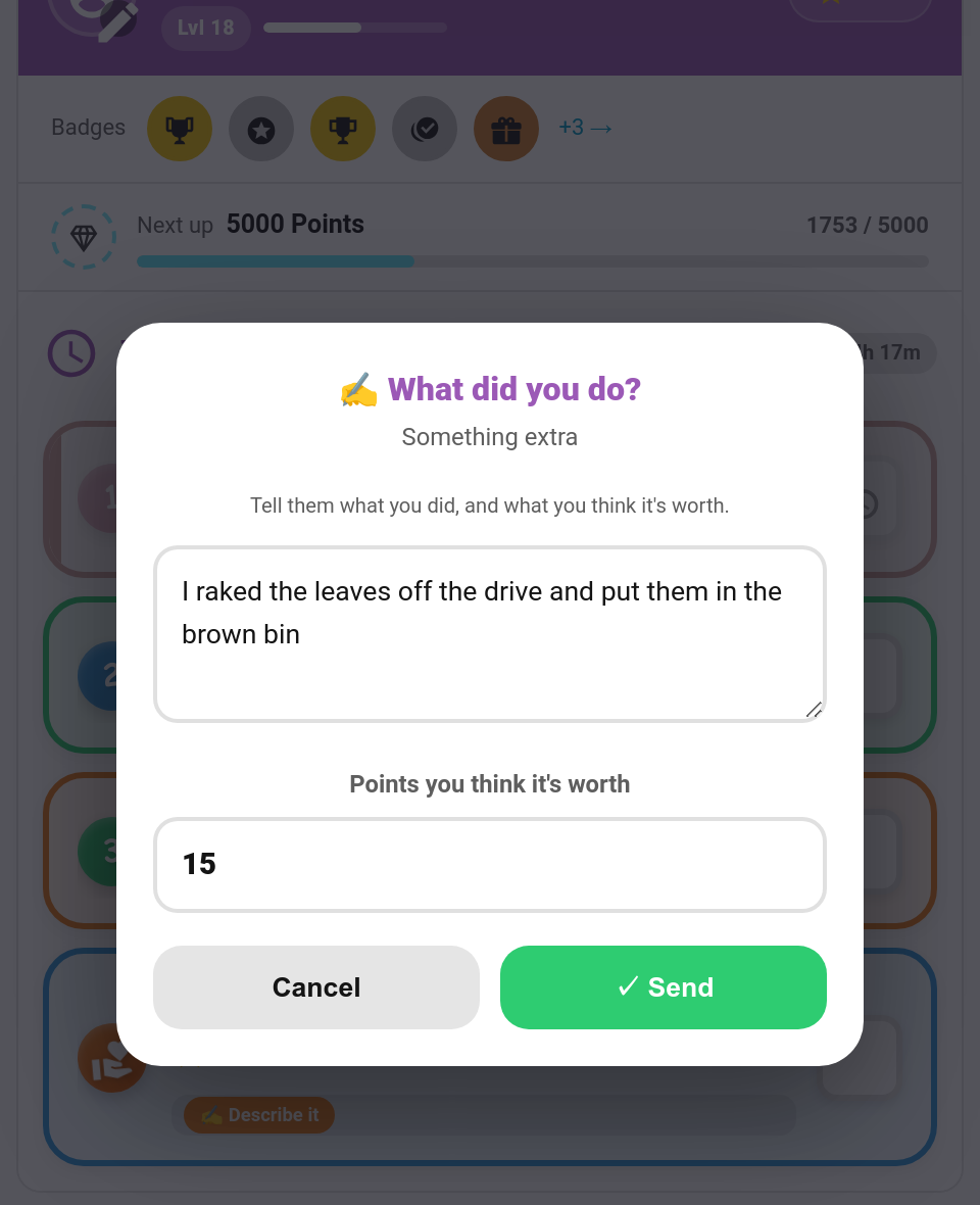 The child describes what they did and suggests a value