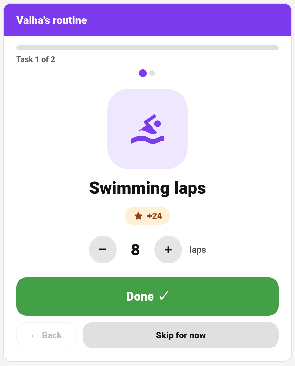 The quantity stepper on the routine card