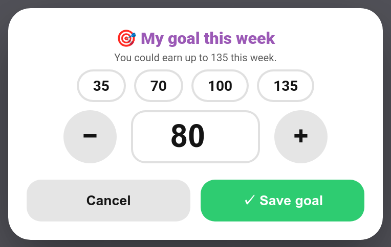 The goal sheet on the child card